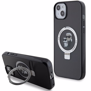 Karl Lagerfeld KLHMP15SHMRSKCK iPhone 15 6.1" чёрный/чёрный жёсткий чехол Ring Stand Karl&Choupette MagSafe