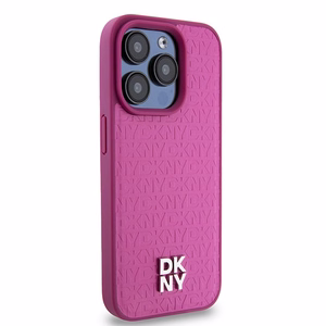 DKNY Leather Monogram Pattern Metal Logo MagSafe Ümbris jaoks iPhone 15 Pro - Roosa