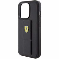 Ferrari Grip Stand Metal Logo ümbris jaoks iPhone 15 Pro Max - must