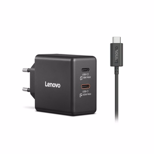 Lenovo Dual USB-C 65W GaN G0A6065BEU – kahe USB-C-pordiga GaN-laadija, 65 W