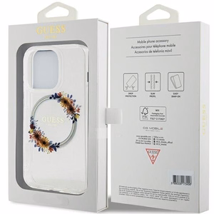 GUESS чехол для IPHONE 15 Pro Max совместимый с MagSafe GUHMP15XHFWFCT (Flowers Wreath) прозрачный