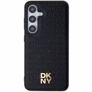 DKNY Leather Pattern Metal Logo MagSafe ümbris jaoks Samsung Galaxy S24 - must