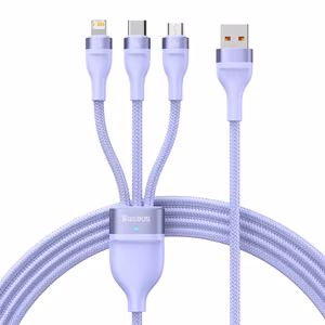 Baseus Kaabel Flash Series II 3 in 1 - USB to Type C, Lightning, Micro USB - 66W 6A 1,2 metres (CASS040005) purple