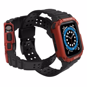 Rihm Strap Band Apple Watch 42mm/44mm/45mm jaoks (must + punane)