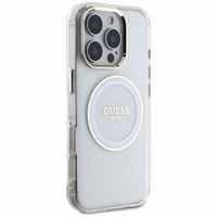 Guess IML Metal Colored Circle Classic Logo MagSafe ümbris jaoks iPhone 16 Pro - valge