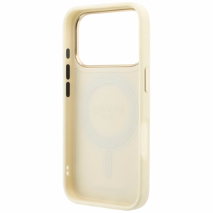 Guess Grained Classic Logo ümbris seadmele iPhone 18 Pro / 17 Pro, 360° rõngastoega, MagSafe-ühilduv – beež