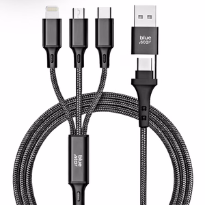 Kaabel 4in1 USB C / USB A do Micro USB / Lightning / USB C sinine Star 2,4A 12W Cafule 1,2 m C172 must