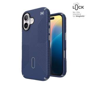 Speck Presidio2 Grip MagSafe'i ja ClickLocki toega ümbris iPhone 16-le, Coastal Blue/Dust Grey
