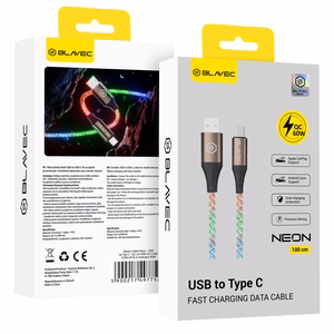 Blavec Kabel Neon - USB na Typ C - QC 3.0 60W 3A 1 metre (CNE-UC3L1) luminous RGB