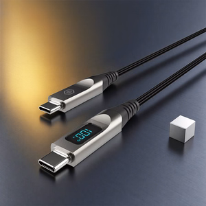 Blavec Kabel Lumix pleciony - Typ C na Typ C - PD 100W 5A LED display 1,2 metra Apple CarPlay/Android Auto (CLU-CC5BG12) czarno-szary
