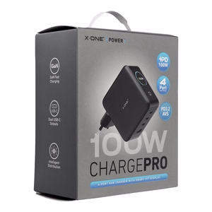 Reisilaadija X-ONE ChargeGo GaN LCD-ekraaniga, 100W, 2x USB C – must