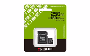 Kingston memory card 256GB microSDXC Canvas Select Plus Gen3 150MB/s A1 Card + Adapter
