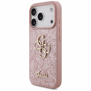 Guess PU Fixed Glitter 4G Metal Logo ümbris Apple iPhone 18 Pro telefonile, roosa