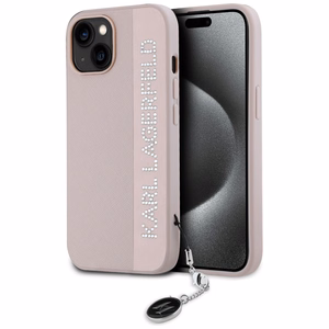 Karl Lagerfeld Saffiano Rhinestones & Charm ümbris jaoks iPhone 15 / 14 / 13 - roosa