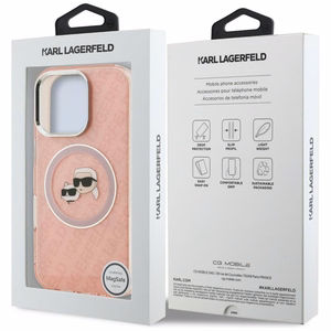 Karl Lagerfeld IML Glitter Karl & Choupette Heads Logo MagSafe чехол iPhone 16 Pro - розовый