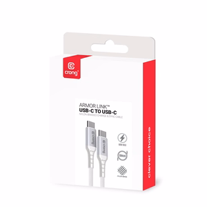 Crong Armor Link USB-C–USB-C kaabel, 0,25 m, 60 W PD, 3 A, valge