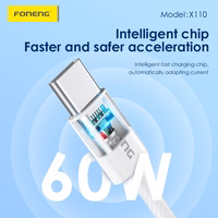 Foneng Kaabel X110 - Type C to Type C - PD 60W 3A 1,2 metres valge