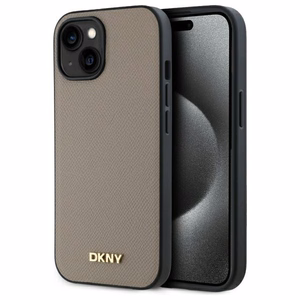 DKNY Grained Metal Logo MagSafe iPhone 15 Ümbris - Beige