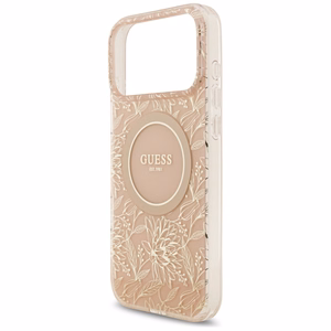 Guess IML Flowers Electro Pearl Strap MagSafe Ümbris jaoks iPhone 17 Pro Max - Roosa