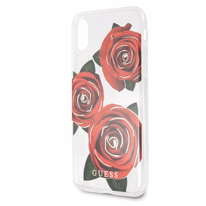 Guess Flower Desire punane Rose iPhone X Ümbris - läbipaistev