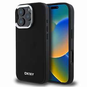 DKNY Plain Hõbedane Logo MagSafe iPhone 16 Pro Ümbris - Must