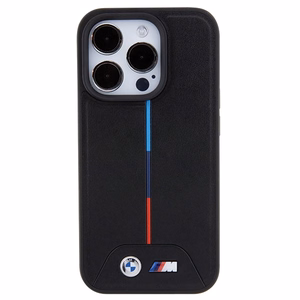 BMW Quilted Tricolor MagSafe ümbris jaoks iPhone 15 Pro Max - must