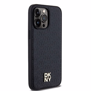 DKNY Leather Pattern Metal Logo MagSafe ümbris jaoks iPhone 13 Pro Max - must