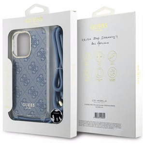 Guess Crossbody Cord 4G Print Ümbris jaoks iPhone 16 Pro Max - sinine