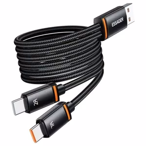 USB Kaabel Essager Double 2in1 must USB / 2xType-C 100cm
