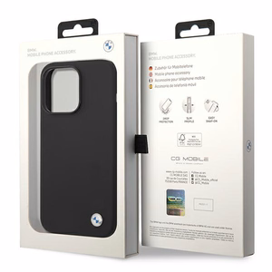 BMW Silicone Metal Logo Ümbris jaoks iPhone 14 Pro - must