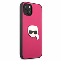 Karl Lagerfeldi nahast Ikonik Karl's Head metallist ümbris iPhone 13 mini jaoks - roosa