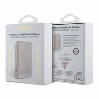 Guess Powerbank induktiivne 15W GUPB5FP4EMGP 5000mAh roosa/roosa 4G nahast metallist logo MagSafe