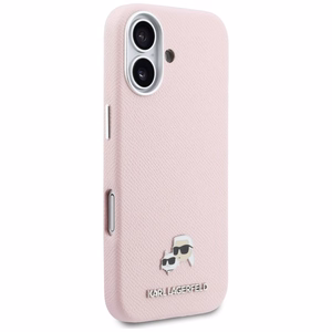 Karl Lagerfeld Karl & Choupette Head Pins Saffiano MagSafe Ümbris for iPhone 17 - roosa
