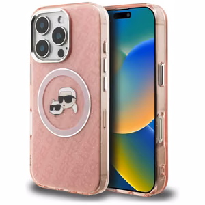 Karl Lagerfeld IML Glitter Karl & Choupette Heads Logo MagSafe чехол iPhone 16 Pro - розовый