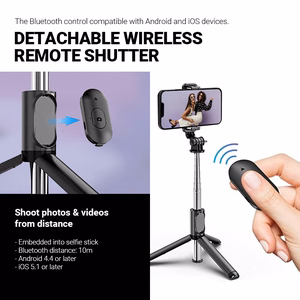Crong SelfieGo Lite kompaktne Bluetooth-selfipulk ja statiiv, must