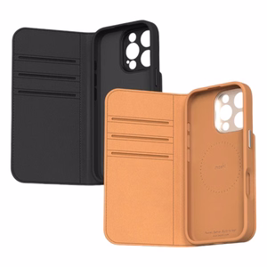 Moshi Overture MagSafe ümbris seadmele iPhone 16 Pro, eemaldatava vegannahast rahakotiga, Caramel Brown värvitoonis