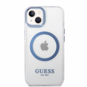 Guess Metal Outline MagSafe ümbris jaoks iPhone 14 Plus - sinine