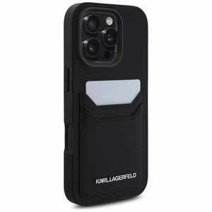Karl Lagerfeld HC Grained PU Cardslot Metal Elong iPhone 16 Pro Ümbris - Must