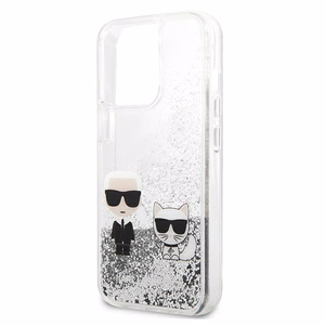 Karl Lagerfeld Liquid Glitter Karl&Choupette ümbris jaoks iPhone 13 Pro Max 6.7" - hõbedane