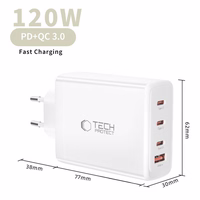 Tech-Protect NC120W-GAN 4-portiline 120W seinalaadija - valge