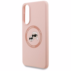 Karl Lagerfeld Silicone Nauble Heads And Circle MagSafe Ümbris jaoks Samsung Galaxy S25 Edge - Roosa