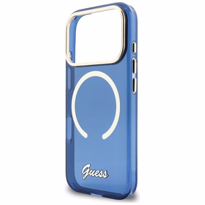 Guess IML Script Metal MagSafe Ümbris for iPhone 17 Pro - sinine