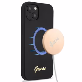 Guess GUHMP13MLSLMGBK iPhone 13 6.1" must/must kõvakaaneline silikoonist kiri kuldne logo Magsafe