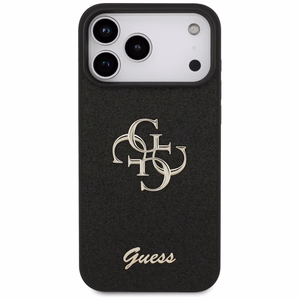 Guess PU Fixed Glitter 4G Metal Logo ümbris Apple iPhone 18 Pro Max telefonile, must
