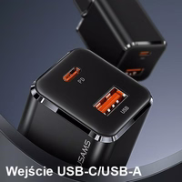 USAMS võrgulaadija 1xUSB-C+1xUSB T43 33W (ainult pea) PD3.0 +QC3.0 kiirlaadimine valge CC144TC02 (US-CC144)