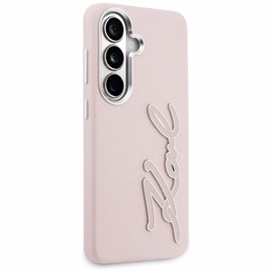 Karl Lagerfeld Grained Signature Metal Resin Logo ümbris Samsung Galaxy S26 roosa