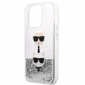 Karl Lagerfeld Liquid Glitter Karl&Choupette Head чехол для iPhone 13 Pro / iPhone 13 - серебряный