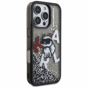Karl Lagerfeld Liquid Glitter Choupette Logo Ümbris jaoks iPhone 16 Pro - must