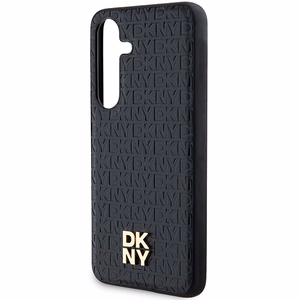 DKNY Leather Pattern Metal Logo MagSafe ümbris jaoks Samsung Galaxy S24 - must
