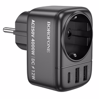 Borofone seinalaadija BAC14 Wide - 2xUSB + Type C + pistikupesa - 12W must